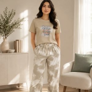 ست تیشرت و شلوار راحتی زنانه پنبه سوپر لاکرا مدل پاپیون | ماوا استایل